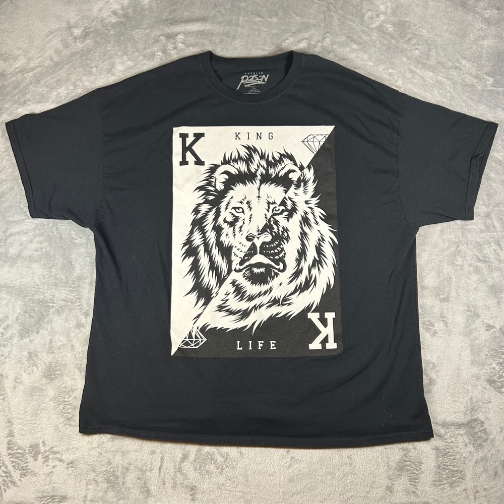 Popular Poison Mens 3XL Black Lion King Life Graphic T-Shirt Cotton Streetwear